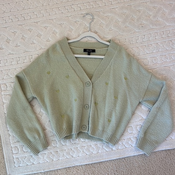 Witty Fox sage green women’s sweater size M with little hearts - Picture 1 of 7